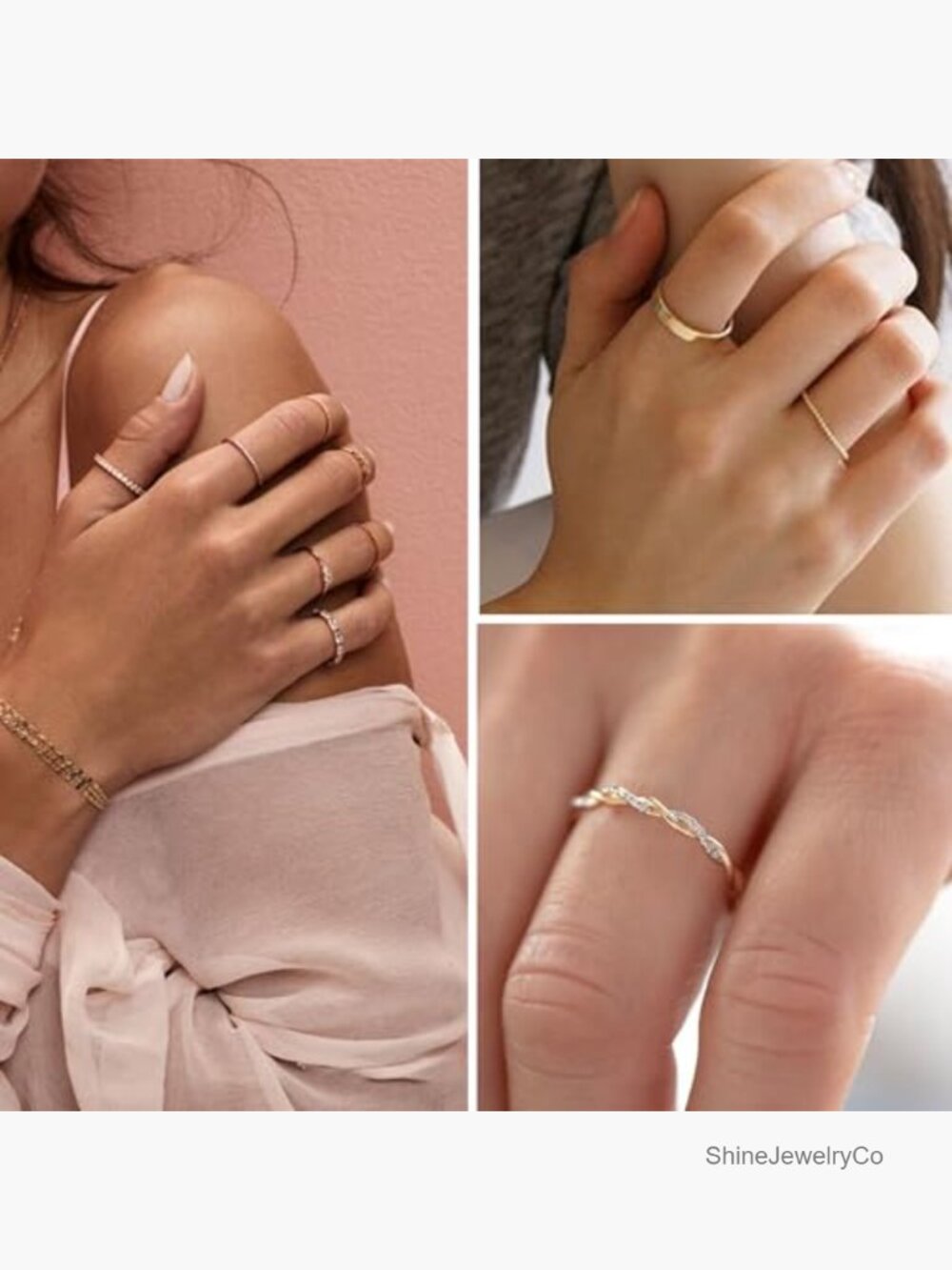 12 PCS Dainty 14K Gold Plated Stacking Rings Set - Eternity Open Twist Criss - Picture 4 of 6